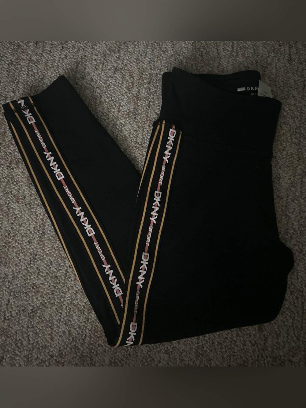 DKNY Black Jeggings with Gold & White Logo Side Tape
